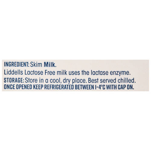 Ingredients 1, Lactose Free Skim Milk 1L