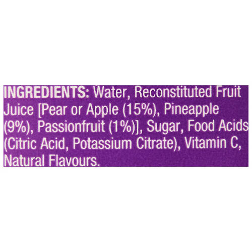 Ingredients 1, Golden Pash Fruit Drink 1L
