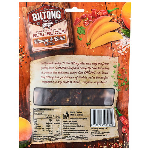 Front shot 2, Biltong Slices Mango & Chili 100g