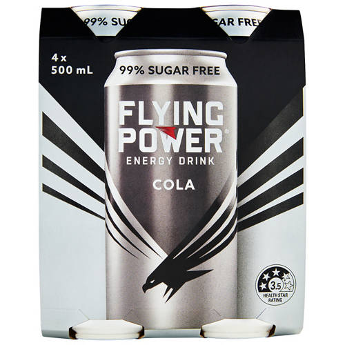 Front shot 2, Flying Power Energy Drink Cola 4 Pack 500ml