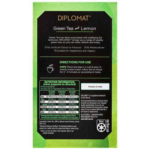 Front shot 3, Green Tea Lemon 50 Tea Bags 75g