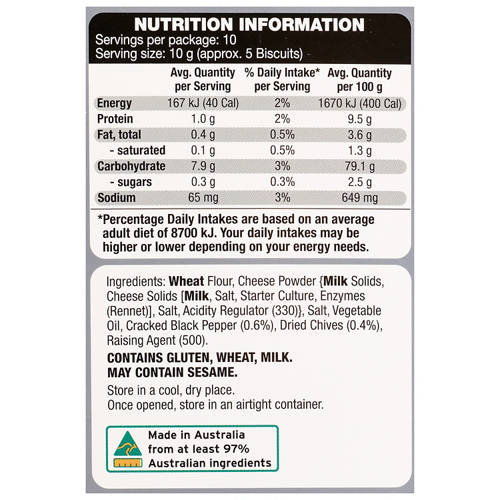 Nutrients 1, Fine Wafer Crackers Pepper & Chive 100g