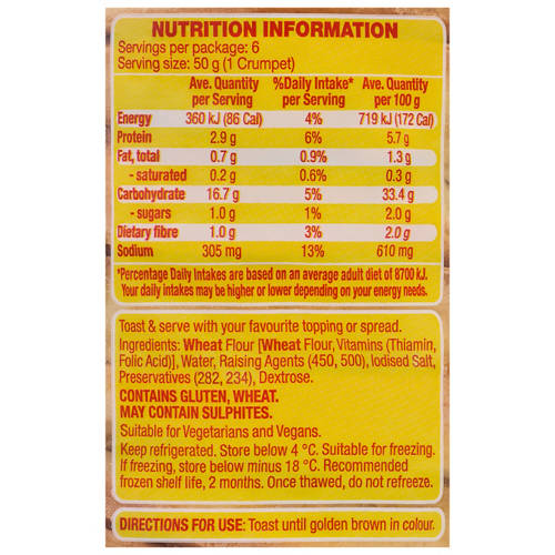 Nutrients 1, Crumpets 6 Pack 300g