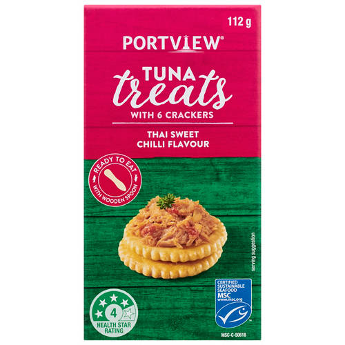 Front shot 2, Thai Sweet Chilli Flavour Tuna Treats with Crackers 112g
