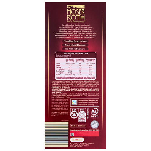 Front shot 2, Raspberry Almond Chocolate 5 Pack 125g