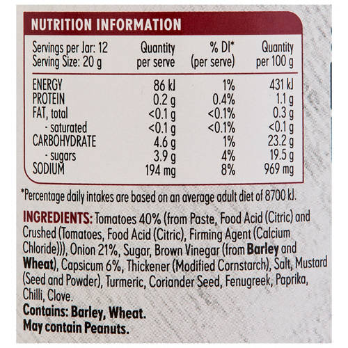 Nutrients 1, Tomato Relish 250g
