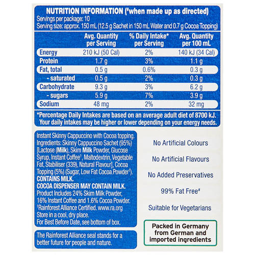 Nutrients 1, Skinny Cappuccino Sachets 10 Pack 132g