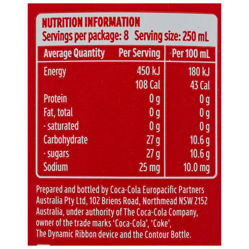 Nutrients 1, Coke Classic Soft Drink 2L