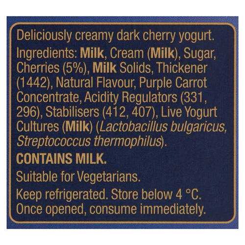 Ingredients 1, Dark Cherry Greek Style Yogurt 4 Pack 115g