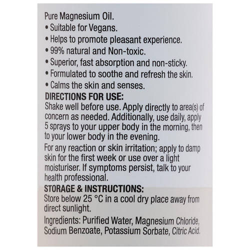 Ingredients 1, Magnesium Spray 200ml