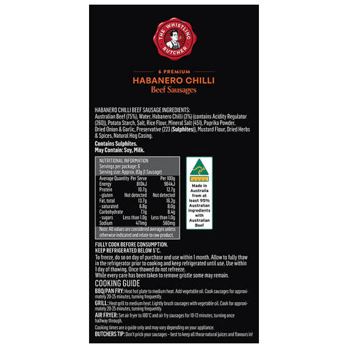 Nutrients 1, Habanero Chilli Beef Sausages 500g