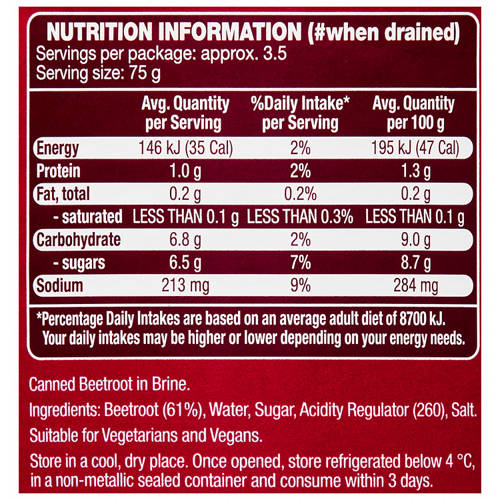 Nutrients 1, Sliced Beetroot 425g