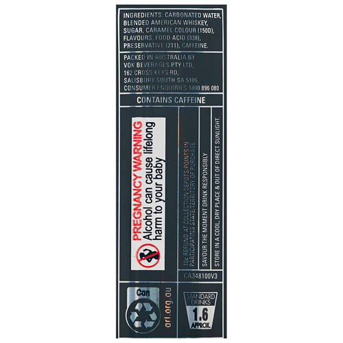 Ingredients 1, American Whiskey & Cola 4 4x440 mL