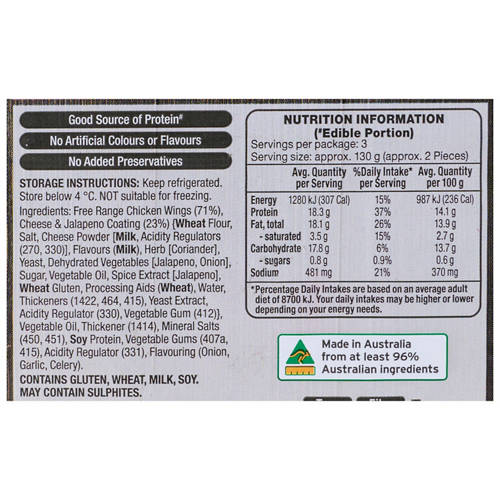Nutrients 1, Cheese and Jalapeno Chicken Wing Nibbles 600g