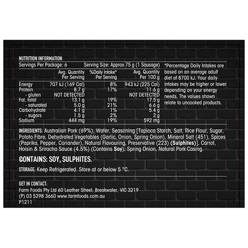Nutrients 1, Pork Banh Mi Sausages 6 Pack 450g
