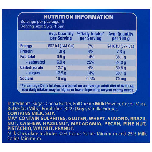 Nutrients 1, Milk Chocolate 5 Pack 125g