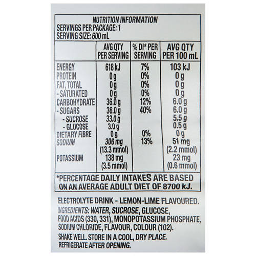 Nutrients 1, Lemon and Lime Sports Drink 600mL