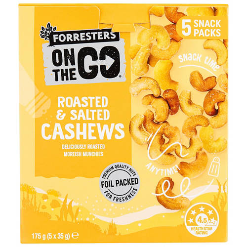 Front shot 3, On The Go Roasted & Salted Cashews 5 Pack 175g