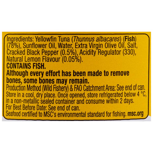 Ingredients 1, Yellowfin Tuna with Pepper and Lemon Flavour 95g