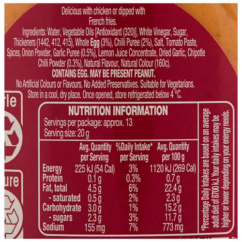 Nutrients 1, Smokey Chipotle Mayonnaise 252g