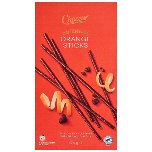 Front shot 2, Fine Chocolate Sticks Milk Orange 125g