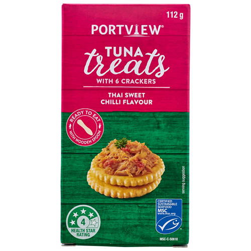 Front shot 2, Thai Sweet Chilli Flavour Tuna Treats with Crackers 112g