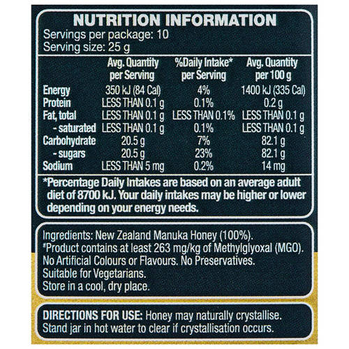 Nutrients 1, New Zealand Manuka Honey MGO263+ 250g