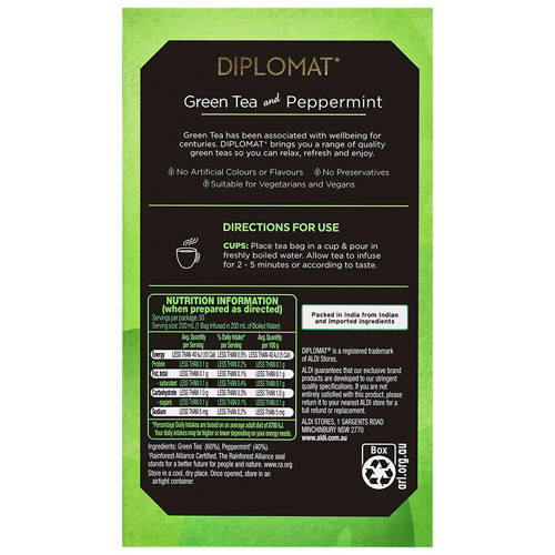 Front shot 3, Green Tea Mint 50 Tea Bags 75g