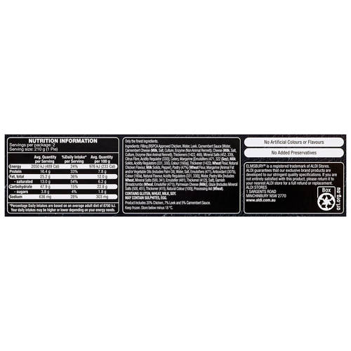 Nutrients 1, Chicken & Leek Pies in Camembert Sauce 2 Pack 420g