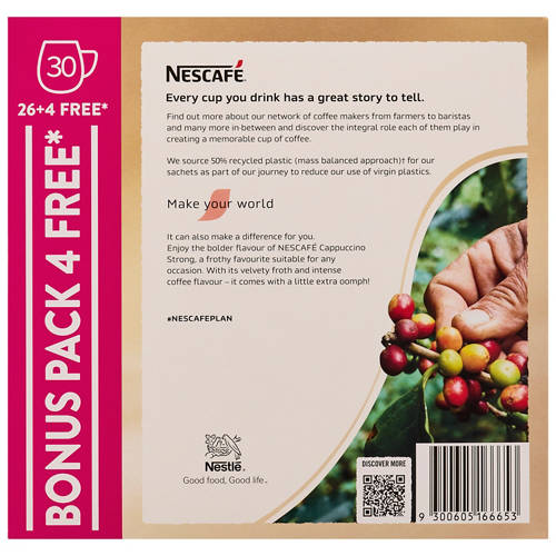Front shot 3, Strong Cappuccino Sachets 30 Pack 375g