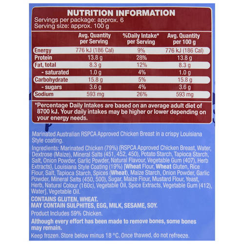 Nutrients 1, Louisiana Style Chicken Breast Burgers 600g