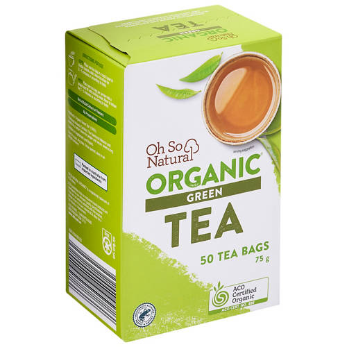Organic Green Tea Bags 50 Pack 75g Product Image Front shot 01