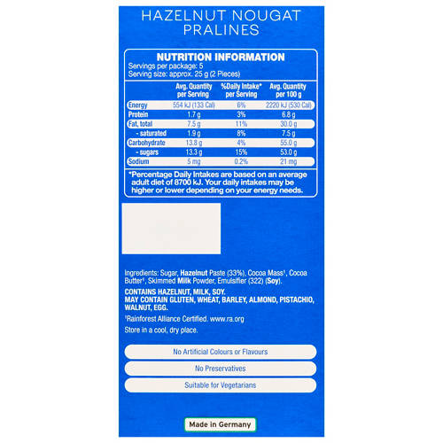 Nutrients 1, Delightful Hazelnut Nougat Pralines 125g