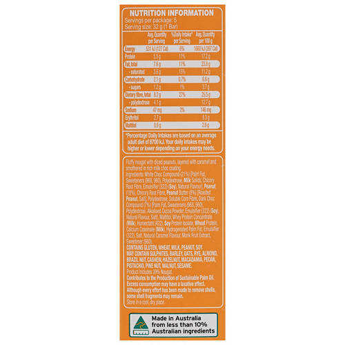 Front shot 3, Low Sugar Peanut Caramel Nougat Bars 5 Pack 160g