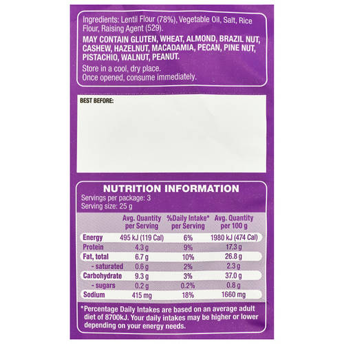 Ingredients 1, Mini Pappadums Plain 75g