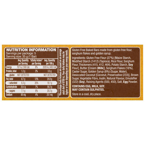 Nutrients 1, Gluten Free Bars Golden Syrup 5 Pack 175g