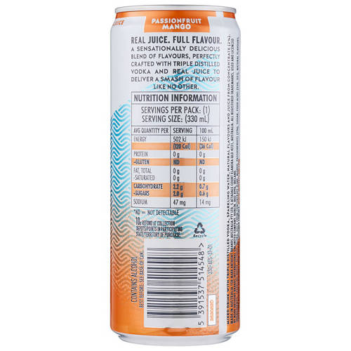 Front shot 4, Vodka Smash Passionfruit Mango 4 Pack 330ml