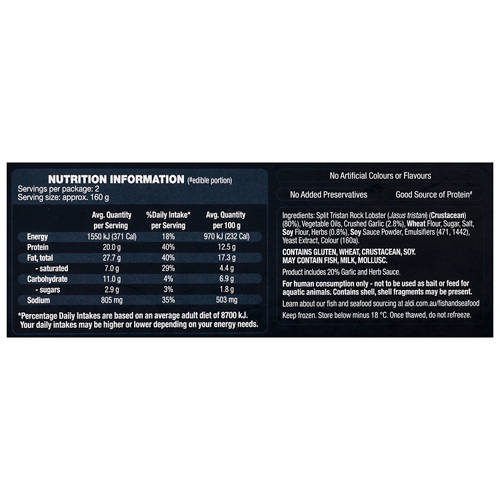 Nutrients 1, Split Rock Lobster with Garlic and Herb Sauce 450g