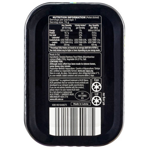 Front shot 3, Smoked Rainbow Trout Fillets In Oil 110g