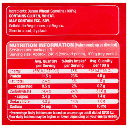 Ingredients 1, Pasta Bowties 500g