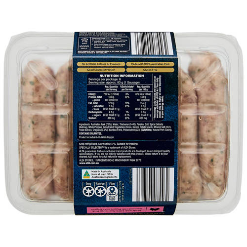 Front shot 2, Pork, Pepper and Oregano Gourmet Sausages 500g