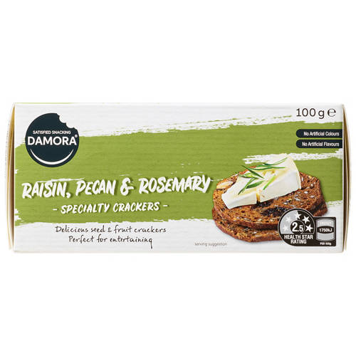 Front shot 3, Specialty Cracker Raisin, Pecan & Rosemary 100g