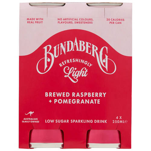 Front shot 2, Brewed Raspberry + Pomegranate 4 Pack 250ml
