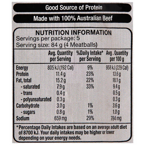 Nutrients 1, Beef and Cheese Meatballs 420g