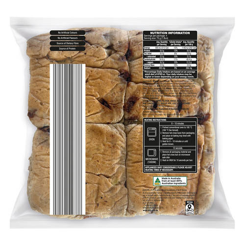 Front shot 2, Indulgent Apple & Cinnamon Hot Cross Buns 4 Pack 300g