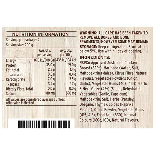 Nutrients 1, RSPCA Approved Chicken Breast Steaks Garlic & Herb 400g