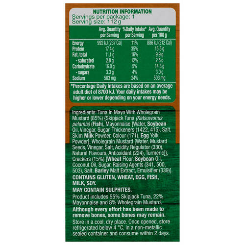 Nutrients 1, Mayo with Wholegrain Mustard Tuna Treats with Crackers 112g