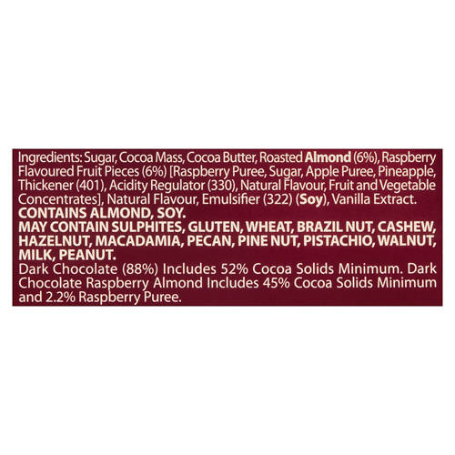 Ingredients 1, Raspberry Almond Chocolate 5 Pack 125g