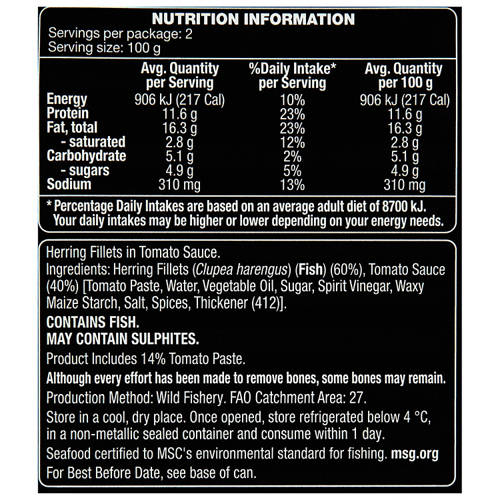 Nutrients 1, Herring Fillets in Tomato Sauce 200g