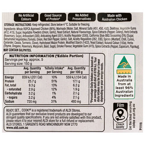 Ingredients 1, BBQ Marinated Split RSPCA Approved Chicken